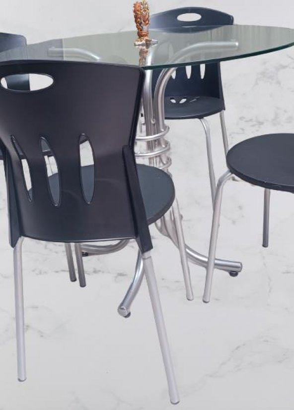 Masa 90278 Sandalye Takım Mutfak Balkon Bahçe Temperli Cam Gri Ayaklar El Yapım ürün görseli 1