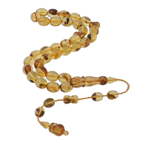 Damla Kehribar Küre Kesim 29.6 gr 12x10 mm Sistemli Fosil Tesbih ürün görseli 1