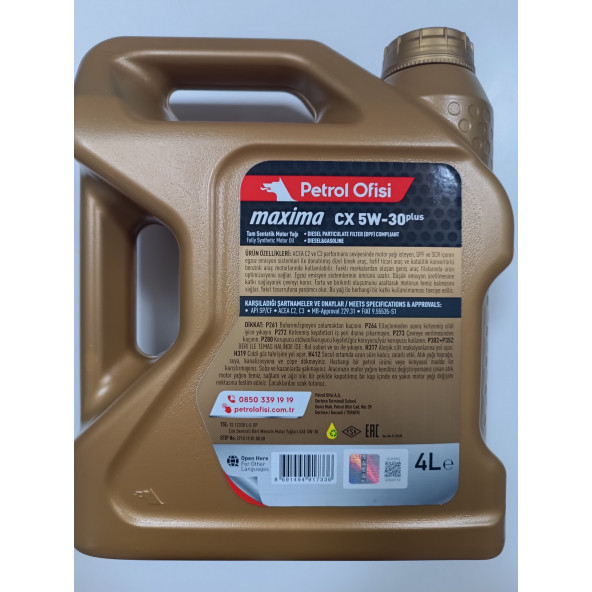 Petrol Ofisi CX 5w-30 4 lt Tam Sentetik Motor Yağı 2026 üretim ürün görseli 1