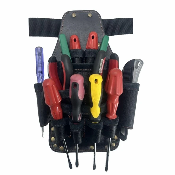 Hakiki Deri CA218 XL Elektrikçi Teknisyen Bel Çantası Siyah ürün görseli 1