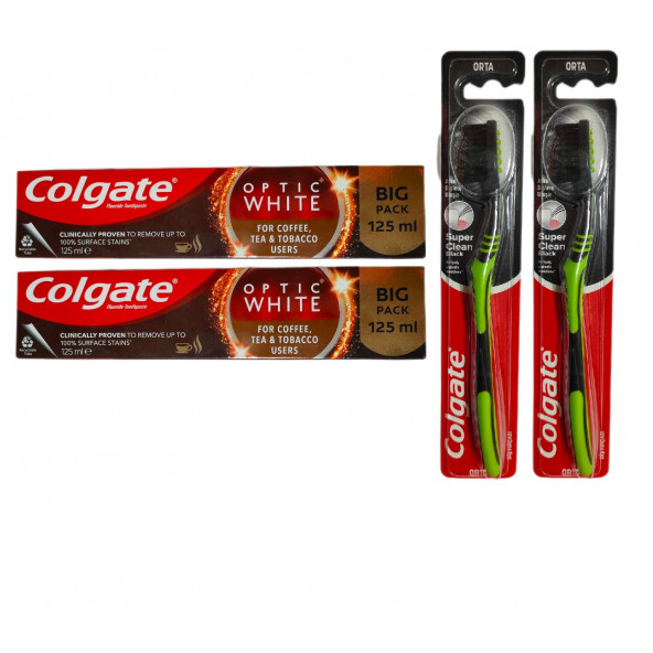 Optic White Kahve, Çay ve Tütün Kullanıcıları Için Süper Clean Black Orta Diş Fırçası + Macun 125 ml ürün görseli 1