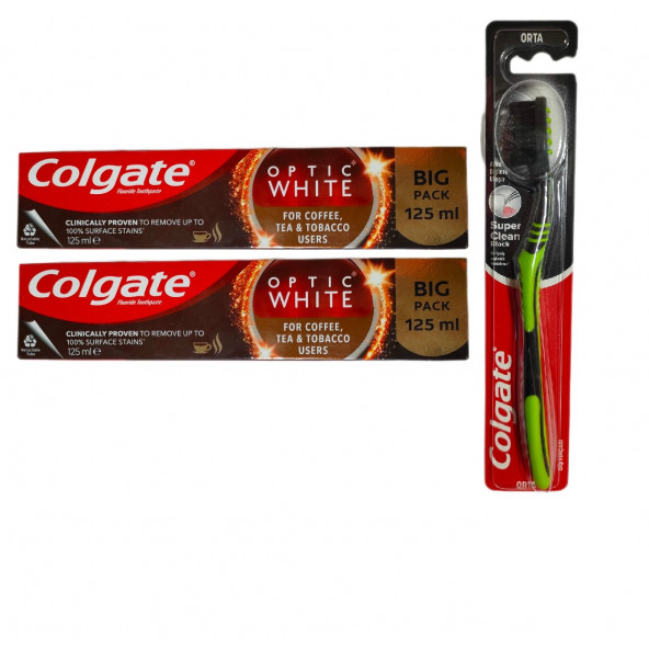 Optic White Kahve, Çay ve Tütün Kullanıcıları Için Süper Clean Black Orta Diş Fırçası + Macun 125 ml ürün görseli 1