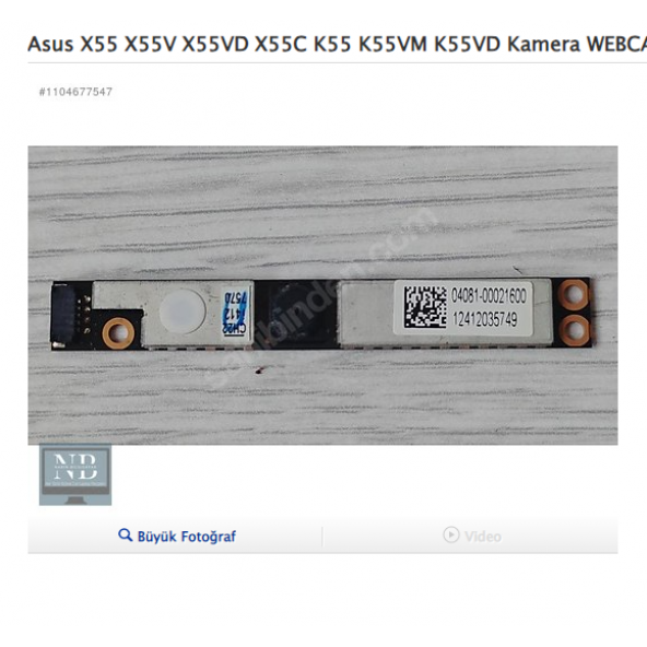 Asus X55 X55V X55VD X55C K55 K55VM K55VD Kamera WEBCAM ürün görseli 1