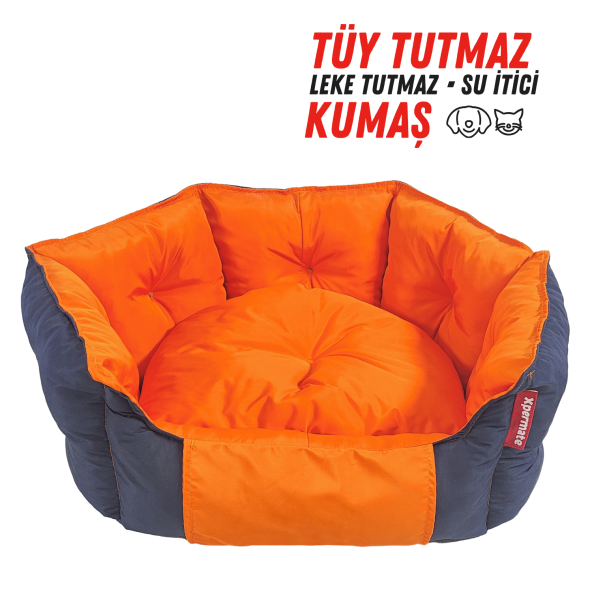 XPERMATE Biscuit Kedi Yatağı ve Köpek Yatağı,Tüy Tutmaz Kumaş,Su İtici Kumaş 60x55x28 60x55x28 Lacivert Turuncu ürün görseli 1