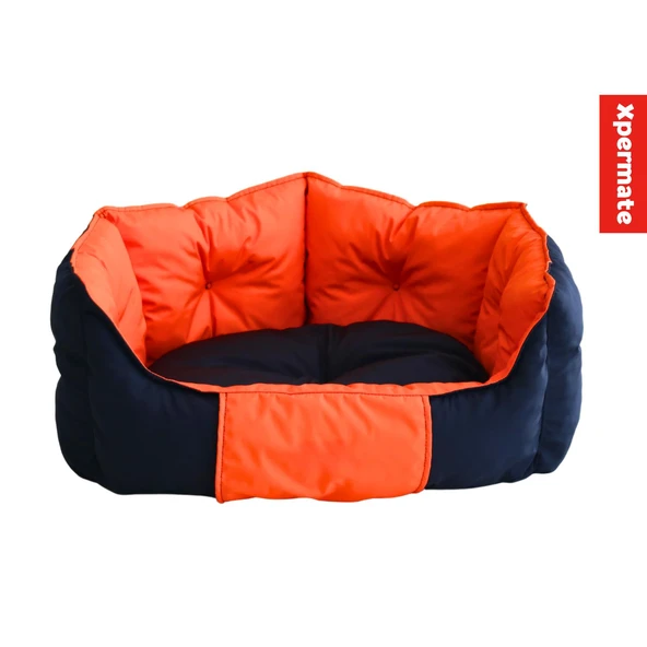 XPERMATE Biscuit Kedi Yatağı Tüy Tutmaz Kumaş, Köpek Yatağı Su İtici Kumaş 60x55x28 Lacivert Turuncu ürün görseli 1