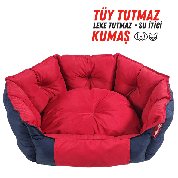 XPERMATE Biscuit Kedi Yatağı ve Köpek Yatağı  Köpek Yatağı Su İtici Kumaş 60x55x28 Kırmızı Lacivert ürün görseli 1