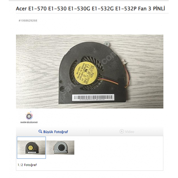 Acer E1-570 E1-530 E1-530G E1-532G E1-532P Fan 3 PİNLİ ürün görseli 1
