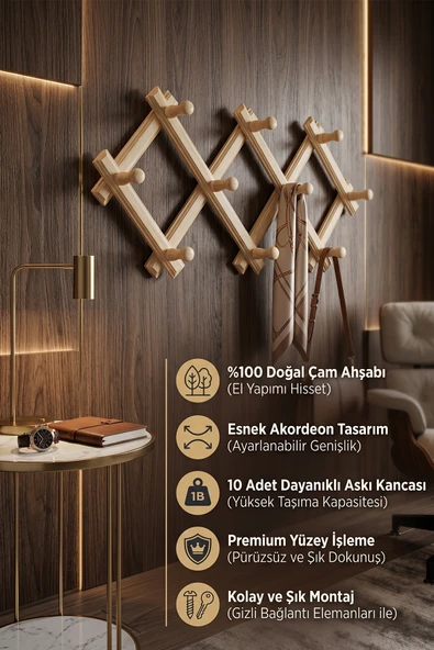 Doğal Ahşap Duvar Askısı Dekoratif Askılık Elbise Askılık Naturel ürün görseli 1