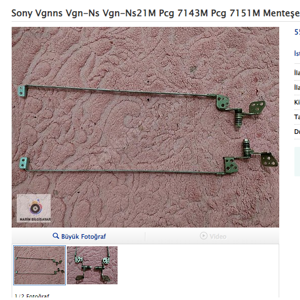 Sony  Pcg-7143M Pcg-7151M Vgnns Vgn-Ns Vgn-Ns21M Menteşe TAKIMI ürün görseli 1
