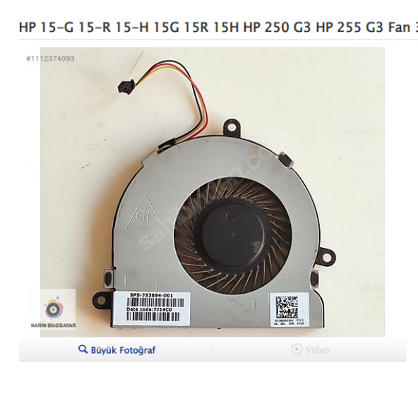 HP 15-G 15-R 15-H 15G 15R 15H HP 250 G3 HP 255 G3 Fan 3 pinli ürün görseli 1