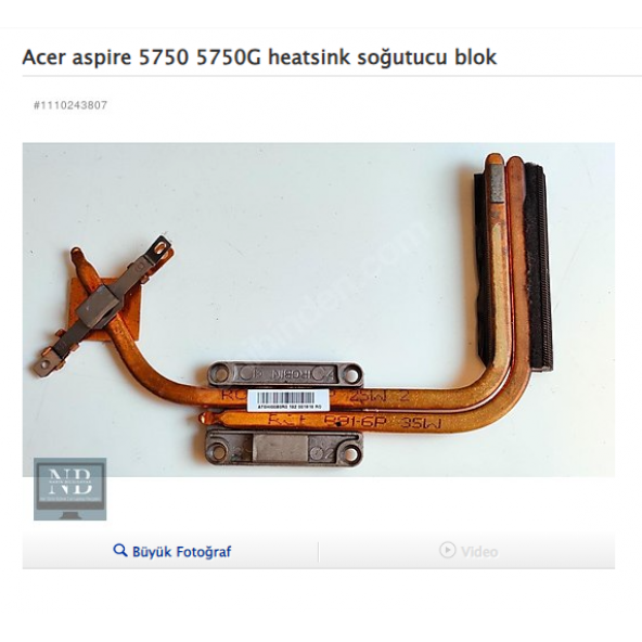 Acer aspire 5750 5750G heatsink soğutucu blok ürün görseli 1