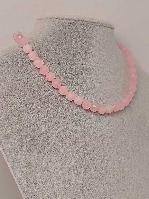 Pembe Kuvars Taşı Faset Kesim Kolye 8mm (Sabit Klipsli) ürün görseli 1