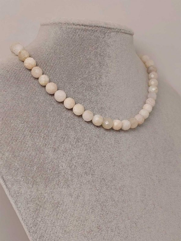 Ay Taşı Faset Kesim Kolye 8mm (Sabit Klipsli) ürün görseli 1