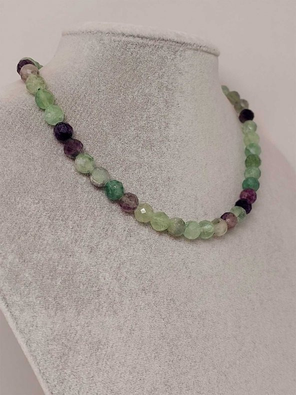 Florit Taşı Faset Kesim Kolye 8mm (Sabit Klipsli) ürün görseli 1