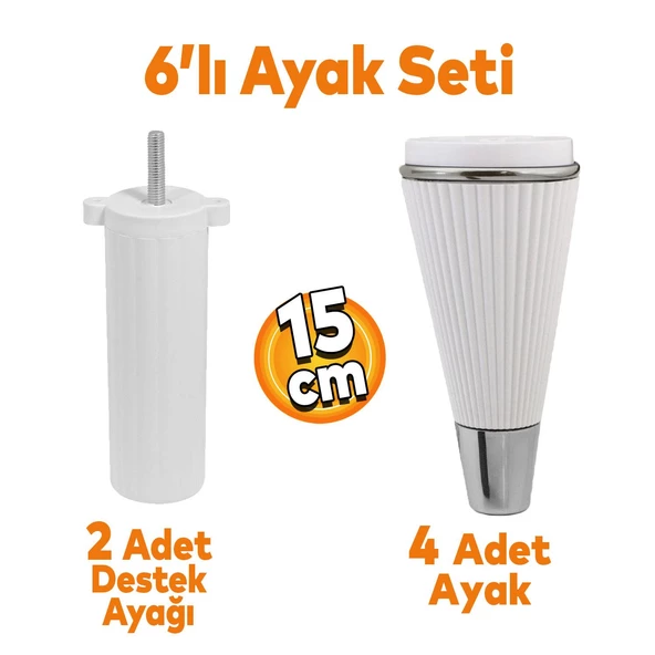 Iron 6'lı Set Mobilya Tv Ünitesi Çekyat Koltuk Kanepe Destek Ayağı 15 Cm Beyaz Ayakları M8 Civatalı ürün görseli 1
