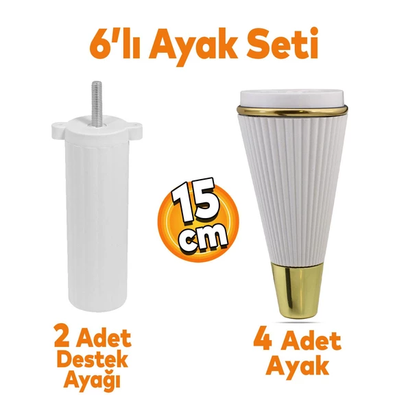 İron 6'lı Set Mobilya TV Ünitesi Çekyat Koltuk Kanepe Destek Ayağı 15 cm Beyaz Ayak M8 Civatalı ürün görseli 1
