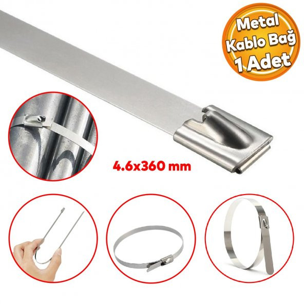 Cırt Kelepçe Metal Paslanmaz Çelik Kablo Zip Bağı Çok Amaçlı Bağlama 4.6x360 1 Adet ürün görseli 1