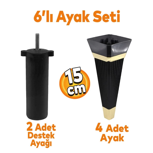 Alcazar 6'lı Set Mobilya Tv Ünitesi Koltuk Kanepe Destek Ayağı 15 Cm Siyah Ayakları M8 Civatalı ürün görseli 1