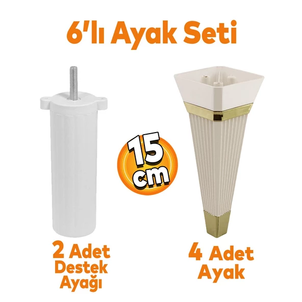 Alcazar 6'lı Set Mobilya Tv Ünitesi Koltuk Kanepe Destek Ayağı 15 Cm Krem Ayakları M8 Civatalı ürün görseli 1
