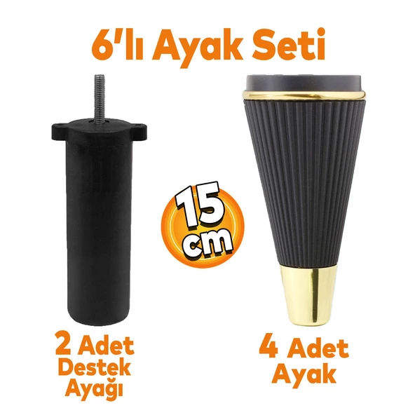 Iron 6'lı Set Mobilya Tv Ünitesi Çekyat Koltuk Kanepe Destek Ayağı 15 Cm Siyah Ayakları M8 Civatalı ürün görseli 1