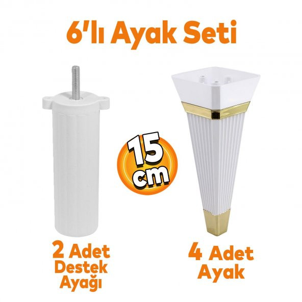 Alcazar 6'lı Set Mobilya Tv Ünitesi Koltuk Kanepe Destek Ayağı 15 Cm Beyaz Ayakları M8 Civatalı ürün görseli 1