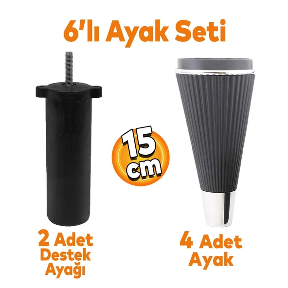 Iron 6'lı Set Mobilya Tv Ünitesi Çekyat Koltuk Kanepe Destek Ayağı 15 Cm Siyah Ayakları M8 Civatalı ürün görseli 1