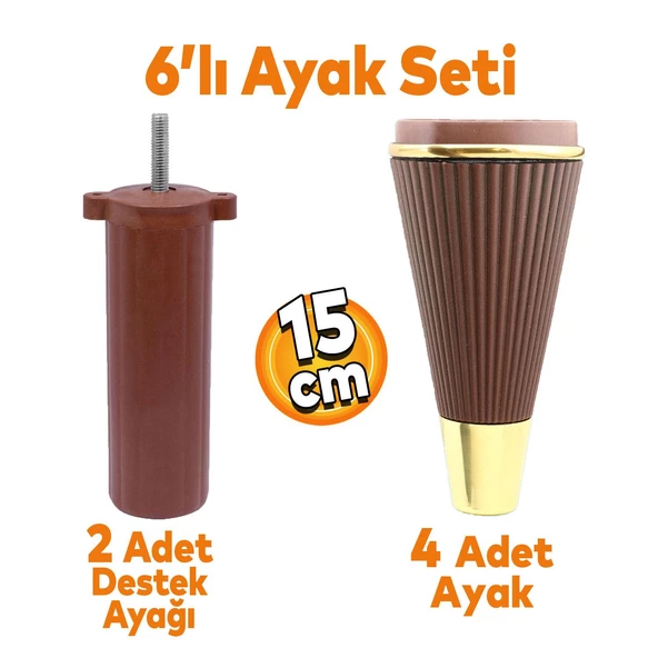 Iron 6'lı Set Mobilya Tv Ünitesi Çekyat Koltuk Kanepe Destek Ayağı 15 Cm Ceviz Ayakları M8 Civatalı ürün görseli 1