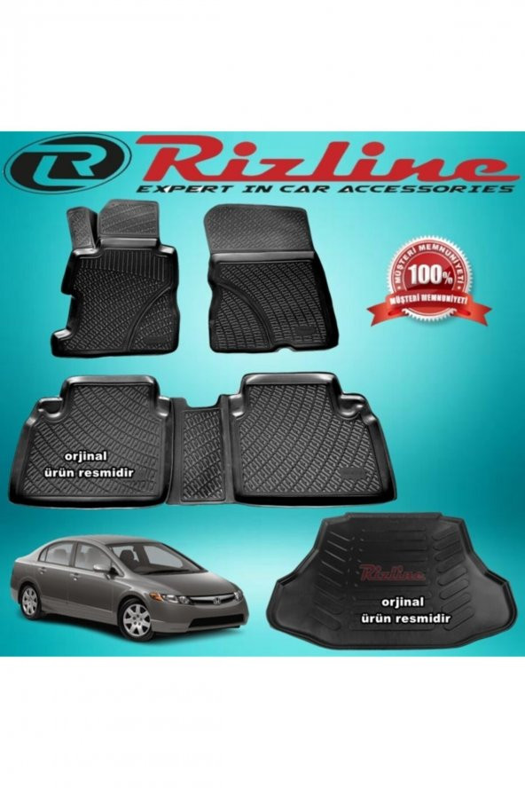 Rizline Honda Civic 3d Paspas +bagaj Havuzu Siyah Sedan 2007-2012 Arası ürün görseli 1