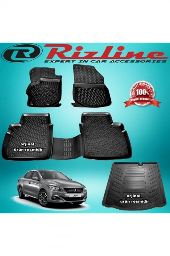 Rizline Peugeot 301 3d Paspas + Bagaj Havuzu Set Siyah 2012-2019 Arası ürün görseli 1