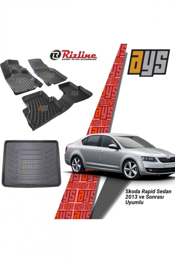Rizline Skoda Rapıd Sedan 2013 Sonrası 3d Havuzlu Paspas + Bagaj Havuzu ürün görseli 1