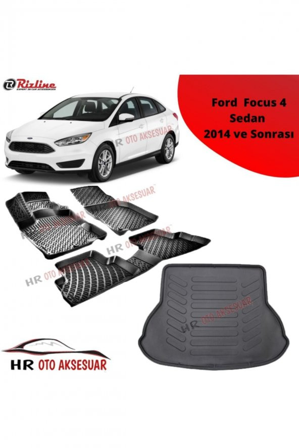 Rizline Hroto Ford Focus 4 Sedan 2014 Sonrası 3d Havuzlu Paspas + Bagaj Havuzu ürün görseli 1