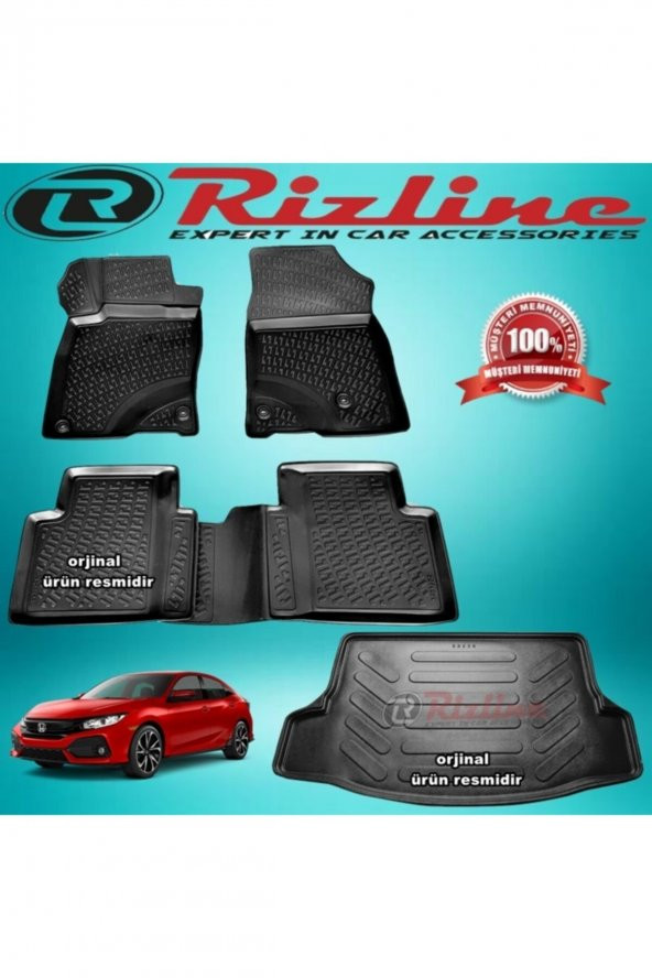 Rizline Honda Civic 3d Paspas+bagaj Havuz Siyah Hb 2016-2019 Arası ürün görseli 1