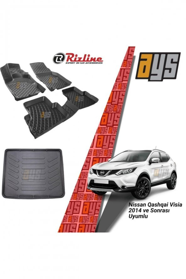 Rizline Nissan Qashqai Visia 2014 Sonrası 3d Havuzlu Paspas + Bagaj Havuzu ürün görseli 1