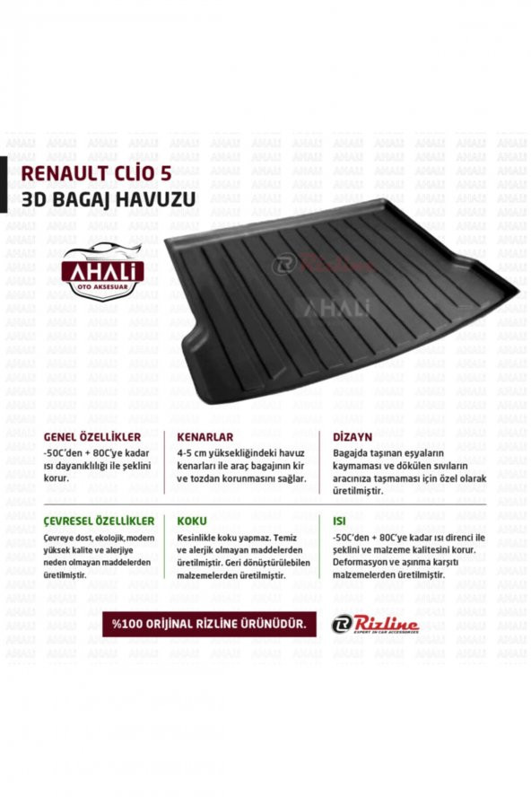 Rizline RİZLİNE RENAULT-CLIO-5 3D Bagaj Havuzu ürün görseli 1