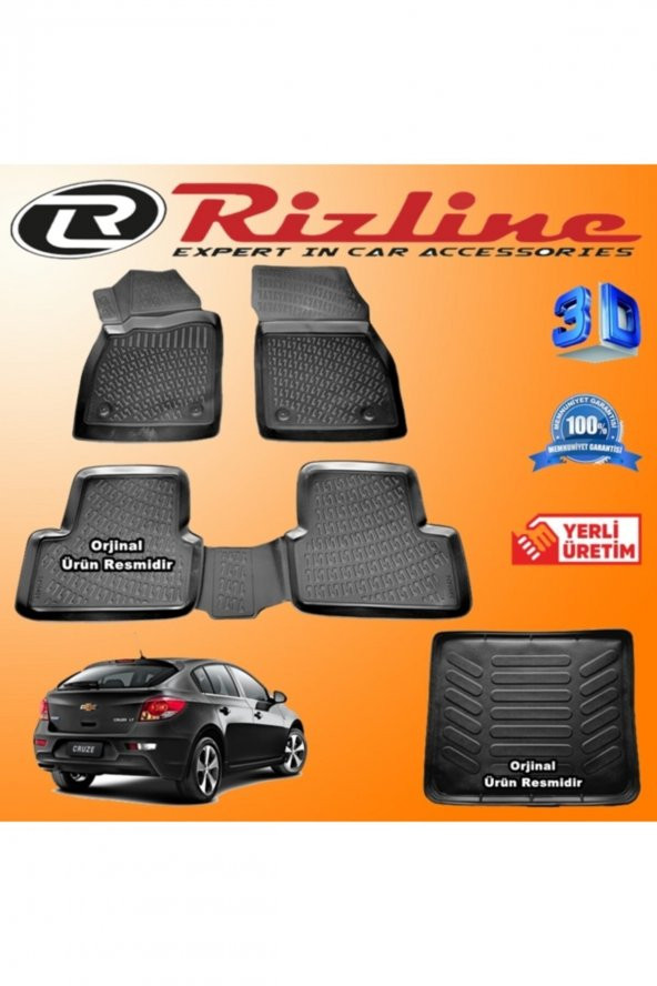 Rizline Chevrolet Cruze 3d Paspas + 3d Bagaj Havuzu Hb 2011 Sonrası Siyah Set 8683549925523 ürün görseli 1