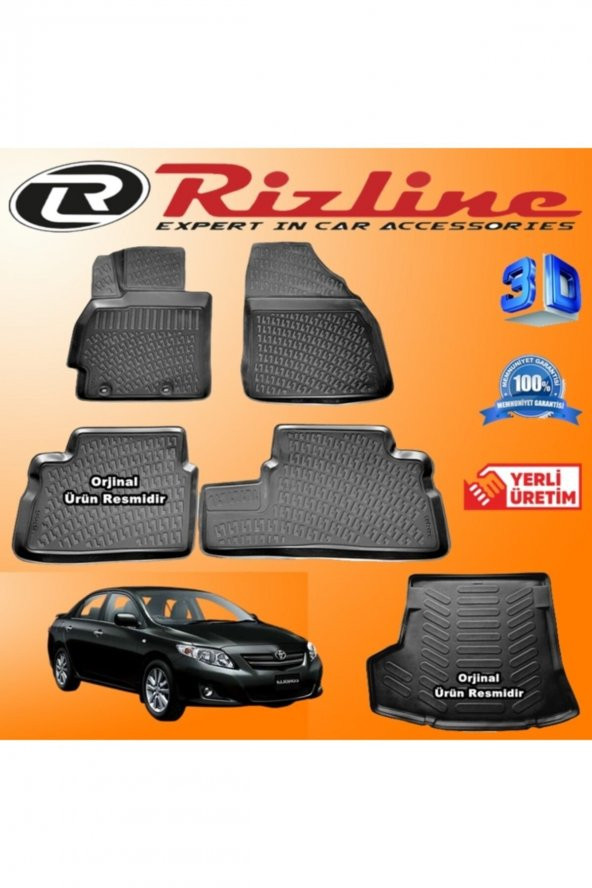 Rizline Toyota Corolla 3d Paspas + 3d Bagaj Havuzu Sedan 2007-2013 Arası Siyah Set 8683549925516 ürün görseli 1