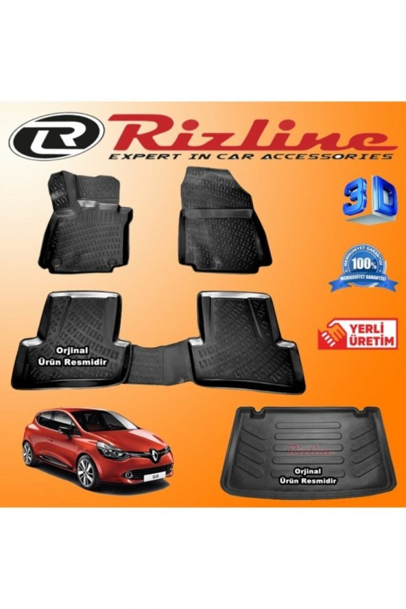 Rizline Renault Clio 4 3d Paspas + 3d Bagaj Havuzu Hb 2012-2019 Arası Siyah Set 8683549925508 ürün görseli 1