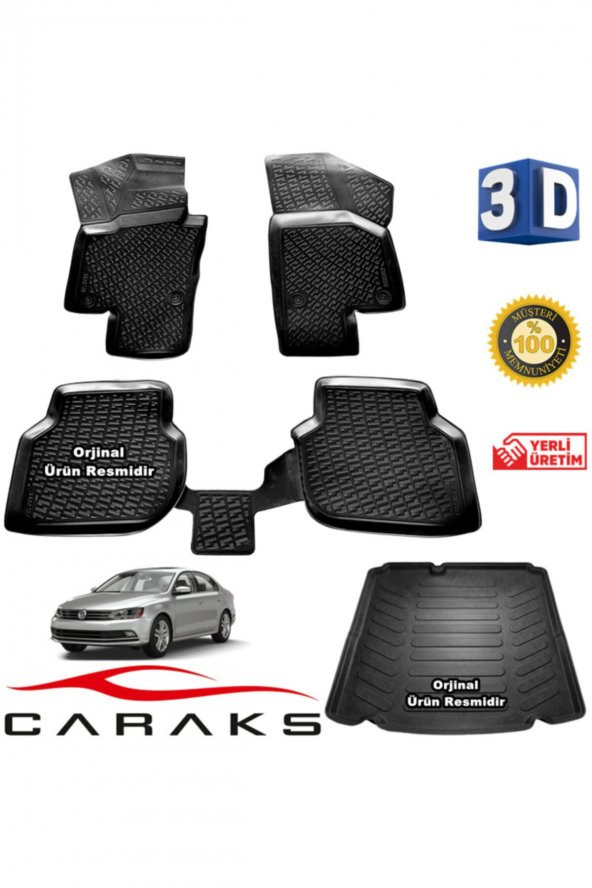 caraks Volkswagen Jetta Cepsiz 3d Paspas + 3d Bagaj Havuzu 2015 - 2021 Arası Siyah - Set ürün görseli 1