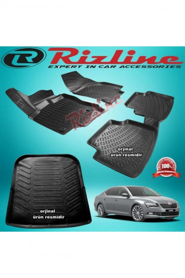 Rizline Skoda Süper B 3d Uyumlu Paspas+Bagaj Havuz Siyah 2015-2019 Arası ürün görseli 1