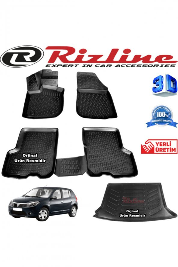 Rizline Dacia Sandero 3d Paspas + 3d Bagaj Havuzu 2008-2012 Arası Siyah Set 8683549925410 ürün görseli 1