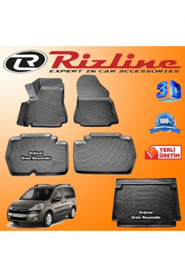 Rizline Citroen Berlingo 110 Luk 3d Paspas + 3d Bagaj Havuzu 2008-2019 Arası Siyah Set ürün görseli 1