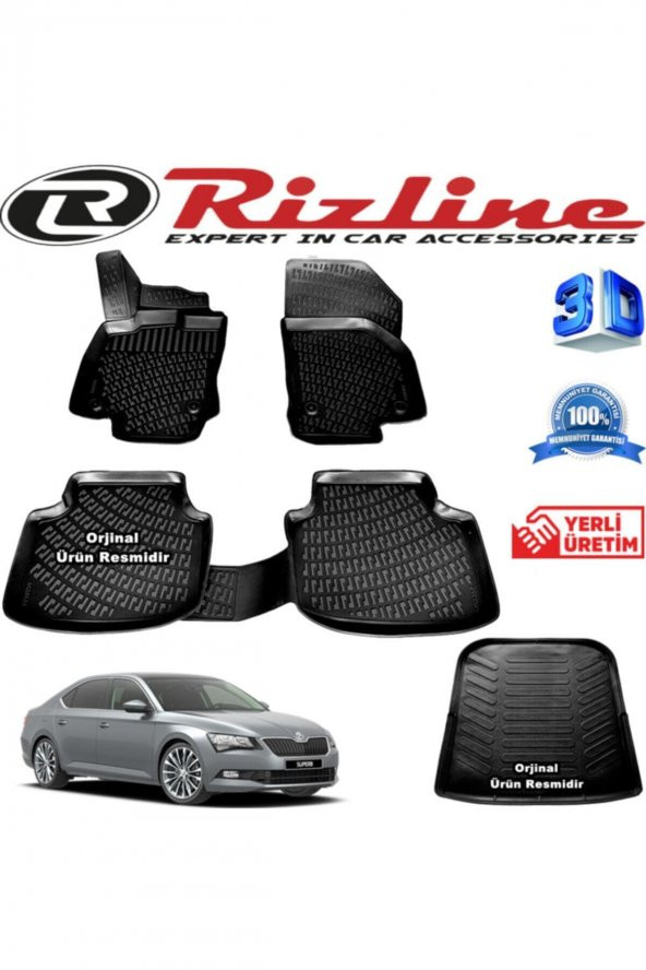 Rizline Skoda Süper B 3d Paspas + 3d Bagaj Havuzu 2015-2020 Arası Siyah Set 8683549925418 ürün görseli 1