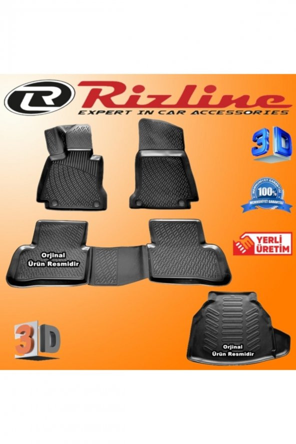 Rizline Mercedes C200 W205 3d Paspas+plastik Set 3d Bagaj Havuz 2014-2020 Arası Siyah Set ürün görseli 1