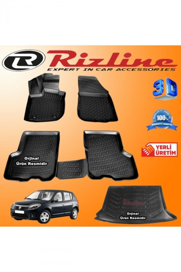 Rizline Dacia Sandero 3d Paspas + 3d Bagaj Havuzu 2008-2012 Arası Siyah Set 8683549923622 ürün görseli 1