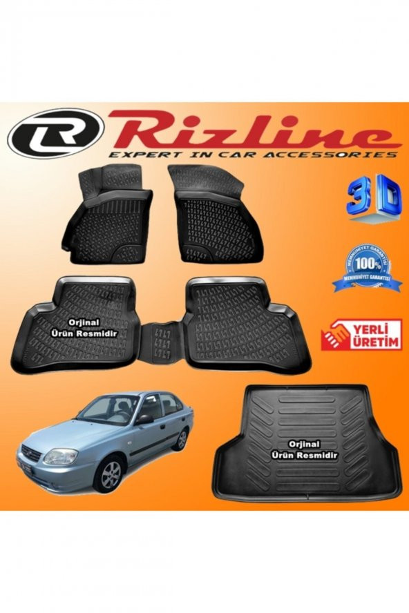 Rizline Accent Admire 3d Paspas + 3d Bagaj Havuzu 2003-2005 Arası Siyah Set ürün görseli 1