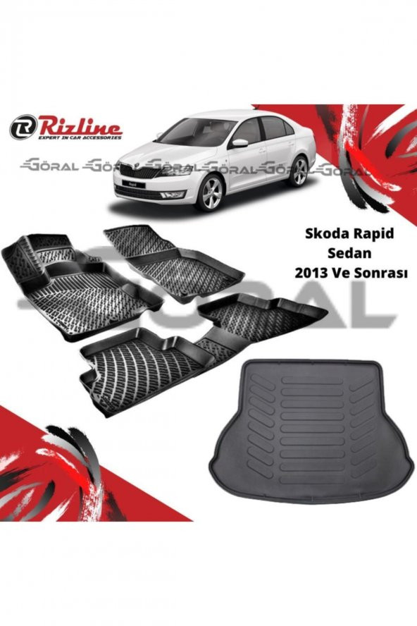 Rizline Skoda Rapid Sedan 2013 Ve Sonrası Paspas Ve Bagaj Havuzu Set ürün görseli 1