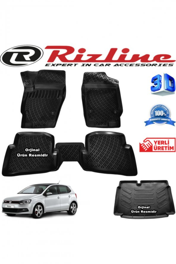 Rizline Vw Polo 6r 3d Paspas + 3d Bagaj Havuzu (alt) Hb 2010-2017 Arası Siyah Set ürün görseli 1