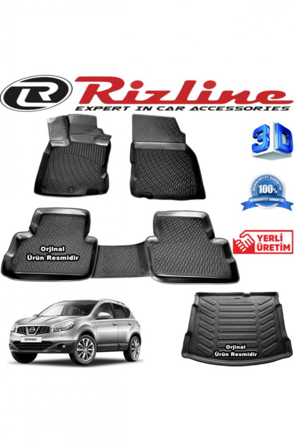 Rizline Nissan Qashqai 3d Paspas + 3d Bagaj Havuzu 2007-2014 Arası Siyah Set 8683549925398 ürün görseli 1