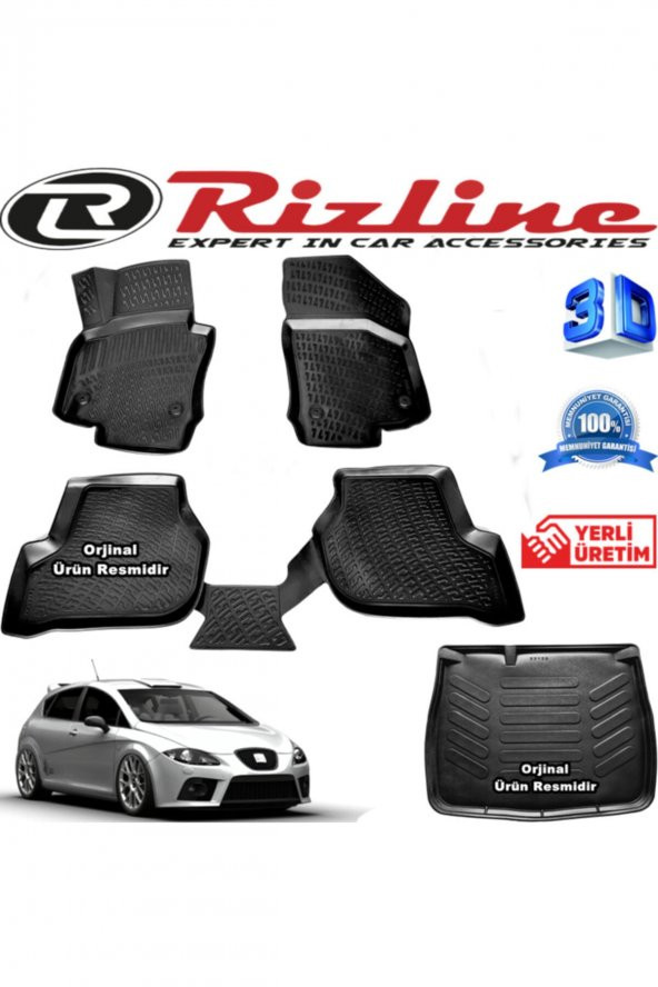 Rizline Seat Leon 3d Paspas + 3d Bagaj Havuzu Hb 2006-2012 Arası Siyah Set 8683549925361 ürün görseli 1