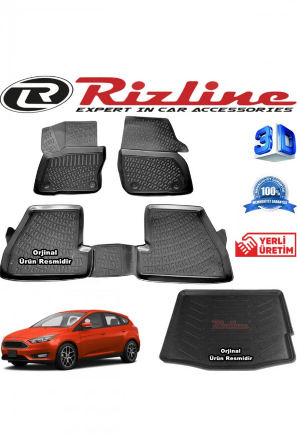 Rizline Ford Focus 4 3d Paspas + 3d Bagaj Havuzu Hb 2015-2018 Arası Siyah Set 8683549925320 ürün görseli 1